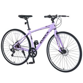 Shimano 7 Speed Hybrid Bike Aluminum Alloy Frame Double Disc Brakes 700C Road Bike For men women's City Bicycle (Color: as Pic)