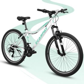 A24208 24 Inch Mountain Bike, 21-Speed V-Brake, Front Suspension, Carbon Steel Frame Mountain Bike For Teenagers Girls Women Bicycles (Color: as Pic)