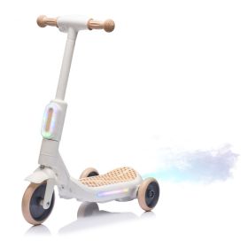 2in1 Kids Ride On Three-Wheel Electric Scooter,Tail Color Lights W/Spray,Wider Pedal,PU Wheels For Effective Floor Protection (Color: as Pic)