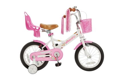 RULLY Kids Bike 12 14 16 Inch Bicycle for Girls Ages 2-7 Years, Training Wheels Included, Girl Bikes with Basket Bike Streamers Toddler, Pink Whi (Color: White, size: 14 Inch)