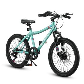 S20101 20 Inch Kids' Bike, Boys Girls Mountain Bike Ages 8-12, 7 Speed Teenager Children Kids' Bicycles, Front Suspension Disc Brake Rear V-Brake (Color: as Pic)