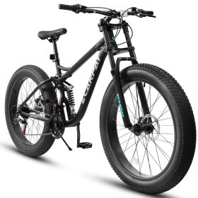 A26309 26 inch Mountain Bike,Full-Suspension 21 Speeds Drivetrain with Disc-Brake MTB Bicycle, 26*4" Fat tire Bike for Men or Women. (Color: as Pic)