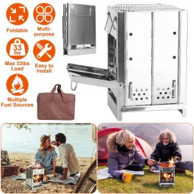 Portable Backpacking Stove for Camping Hiking Picnic BBQ Outdoor Cooker Folding Travel Charcoal Stove with Handle Carry Bag 2 Bolts (Color: Silver)